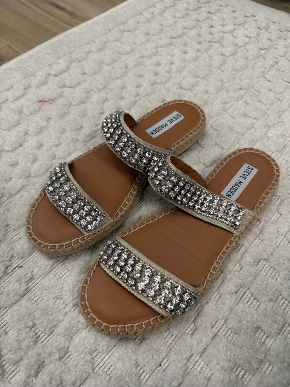 Steve Madden Silver Crystal Double-Band Slide Sandals
